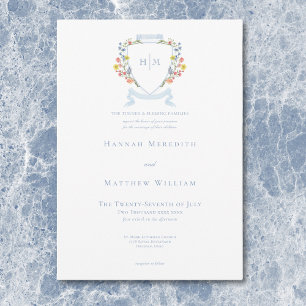 Invitación Elegante Cresta de Flor Silvestre Pastel Azul Polv