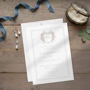 Invitación Elegante Cresta de Flor Silvestre Pastel en Tono P