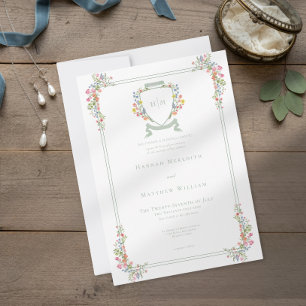Invitación Elegante Cresta de Flor Silvestre Pastel en Tono P