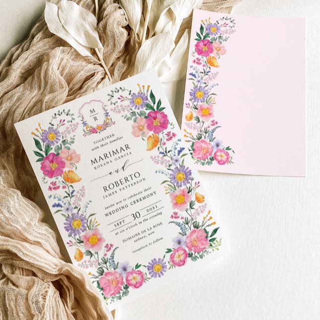 Invitación Elegante Cresta de Monograma de Boda de Jardín Flo (Subido por el creador)