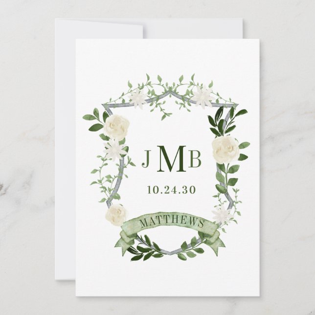 Invitación Elegante Cresta Floral de Boda (Anverso)