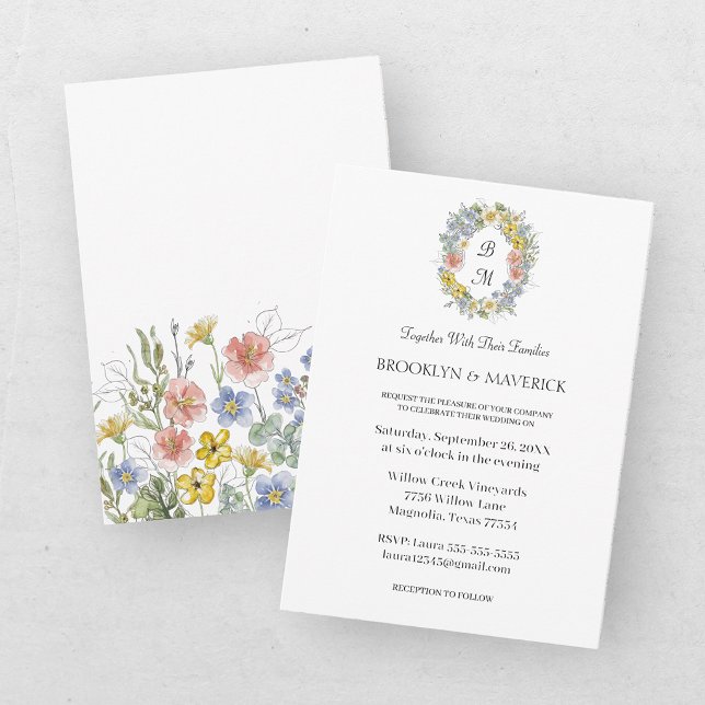Invitación Elegante Cresta Floral de Flor Silvestre Monograma (Subido por el creador)