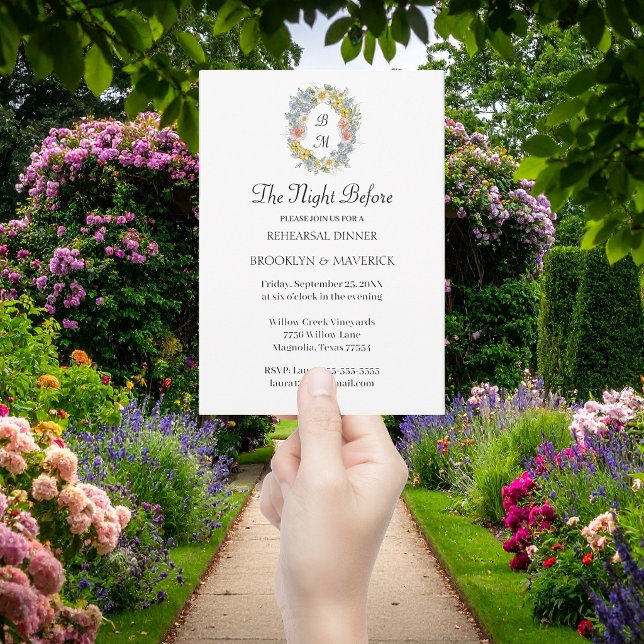 Invitación Elegante Cresta Floral de Flor Silvestre Monograma (Subido por el creador)