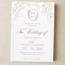 Elegante Cresta Monograma Bodas Hojas Verdes