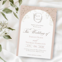 Elegante Cresta Monograma Rosa Antiguo Boda