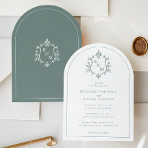 Elegante Cresta Monograma Verde Salvia Arco Boda