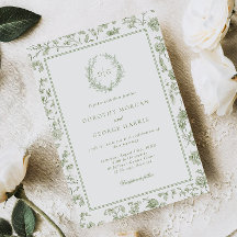 Elegante Cresta Verde Sábila Chinoiserie Boda