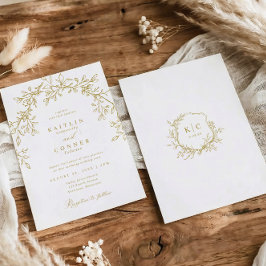 Invitación Elegante cresta vintage oro botánico boda