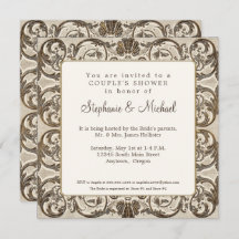 Elegante crima vintage y ducha con colcha dorada