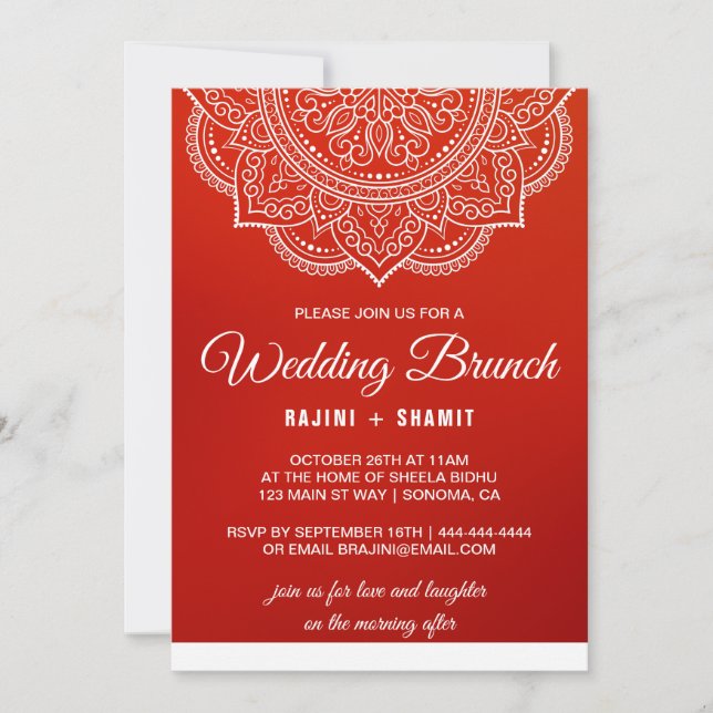 Invitación Elegante Crimson blanco Paisley Boda Brunch (Anverso)