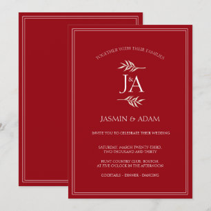 Invitación Elegante Crimson Red Classic Monograma Boda