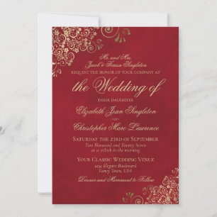 Invitación Elegante Crimson Red & Gold Formal Boda