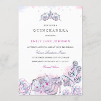 Elegante cristal azul rosa Quinceanera Invitado