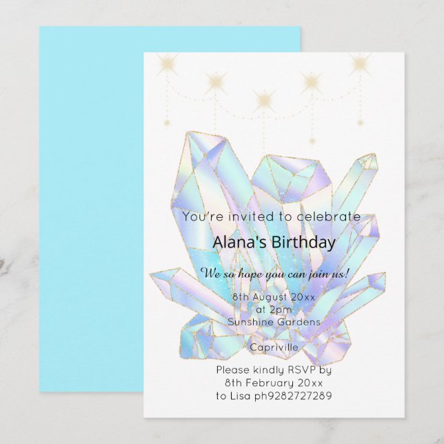 INVITACIÓN ELEGANTE CRISTAL INSPIRADO CUMPLEAÑOS (Anverso / Reverso)