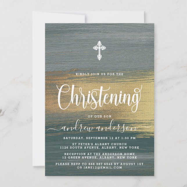 Invitación Elegante Cristalización De Chico De Plata Y Oro (Anverso)