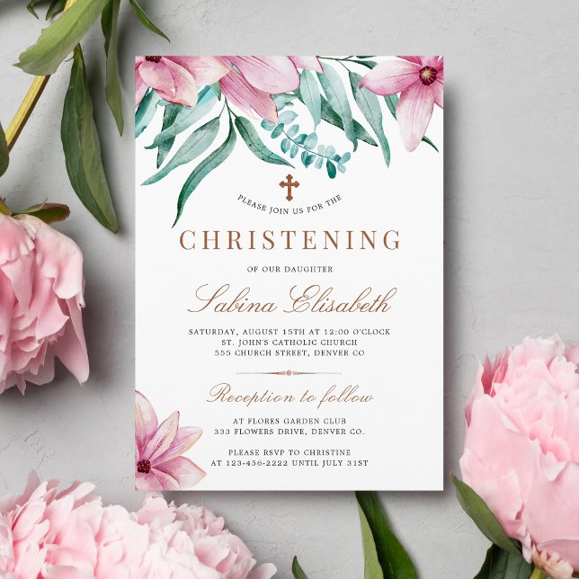 Invitación Elegante cristalización floral de acuarela rosa (Subido por el creador)