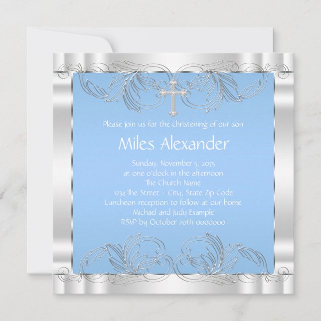 Invitación Elegante cristianismo azul y blanco (Anverso)