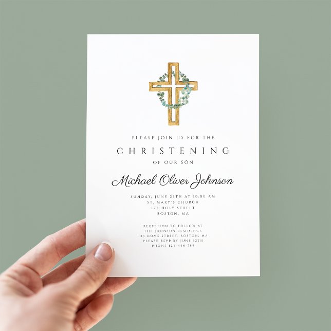 Invitación Elegante cristianismo de flor de cruz religiosa (Subido por el creador)