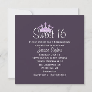 Invitación Elegante Crown Dark Plum Sweet 16 Cumpleaños
