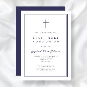 Invitación Elegante cruz azul de la marina Primera comunión s