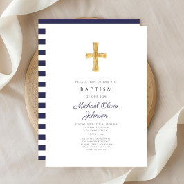 Invitación Elegante Cruz Azul Marino Religiosa Bautizo Niño
