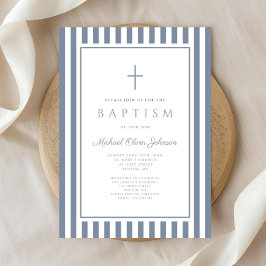 Invitación Elegante Cruz Azul Polvoriento Niño Bautizo