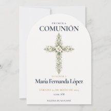 Elegante Cruz Botánica para Primera Comunión