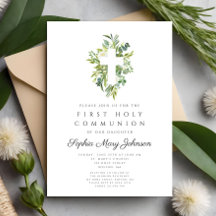 Elegante Cruz Botánica Verde Primera Comunión