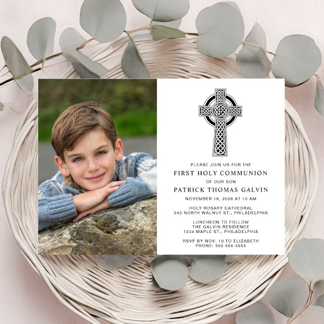 Invitación Elegante Cruz Celta Foto Primera Comunión Sagrada (Subido por el creador)