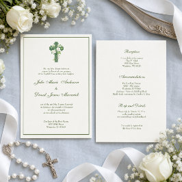 Invitación Elegante Cruz Celta Irlandesa Católica de Marfil p