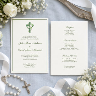 Invitación Elegante Cruz Celta Irlandesa Católica de Marfil p