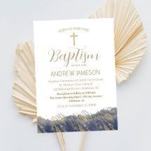 Elegante Cruz Cristiana Azul Oro | Bautizo