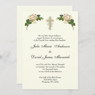 Invitación Elegante Cruz Cristiana Boda Anillos Católicos