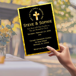 Invitación Elegante Cruz Cristiana de Oro Bodas de Negro