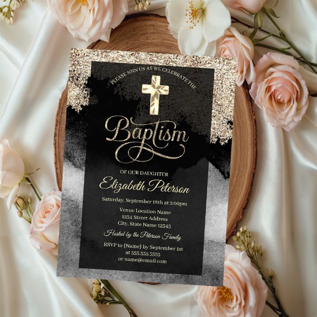 Invitación Elegante Cruz de Bautismo de Oro (Subido por el creador)