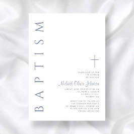 Invitación Elegante Cruz de Bautizo en Azul Polvo con Letra S
