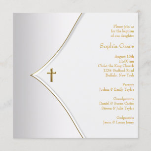 Invitación Elegante Cruz de Bautizo en Oro Blanco