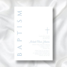 Invitación Elegante Cruz de Bautizo Moderna en Azul para Niño