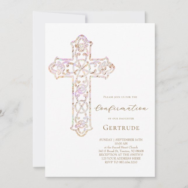 Invitación elegante cruz de confirmación (Anverso)