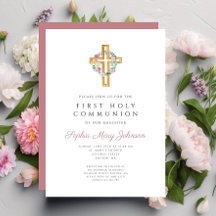 Elegante Cruz de guirnalda floral rosa Primera Com