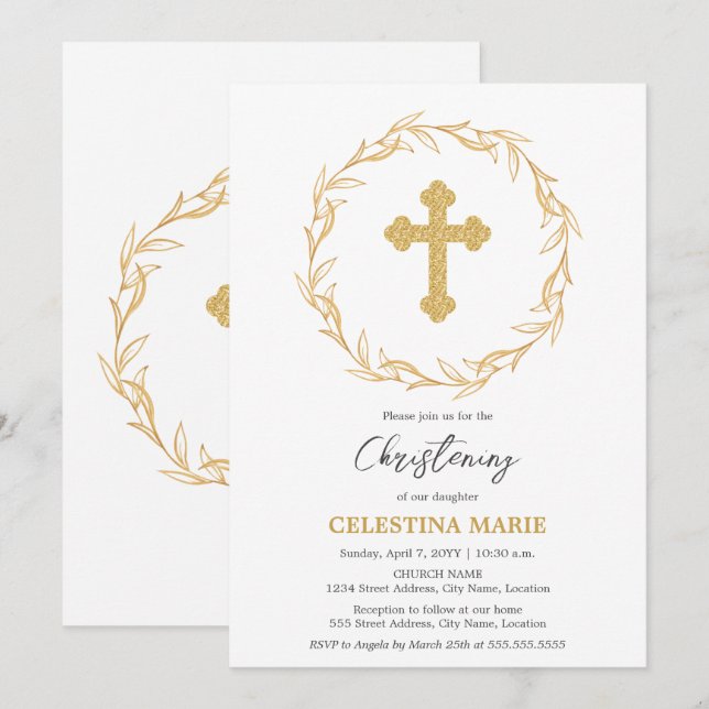 Invitación Elegante cruz de oro (Anverso / Reverso)