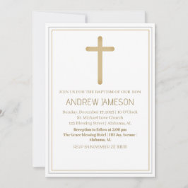 Invitación Elegante Cruz de Oro Azul Cristiano | Bautismo