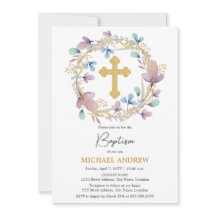 Elegante Cruz de Oro Baptismo Floral