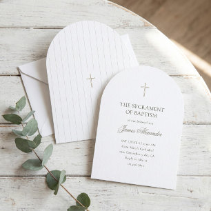 Invitación Elegante Cruz de Oro Bautizo Minimalista Niño