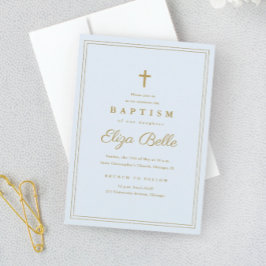 Invitación Elegante cruz de oro bautizo religioso y cristiani