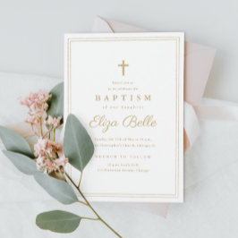 Invitación Elegante Cruz de Oro Bautizo y Confirmación