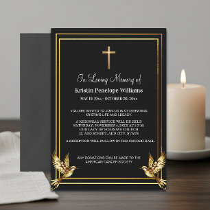 Invitación Elegante Cruz de Oro Celebración de la Vida Funera