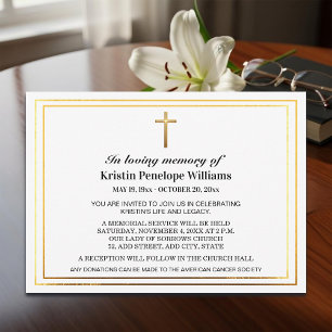 Invitación Elegante Cruz de Oro Celebración de la Vida Funera