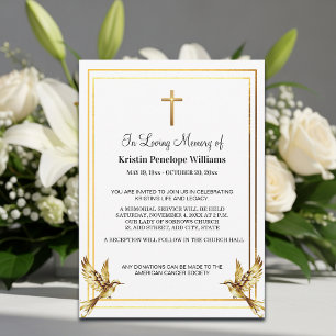 Invitación Elegante Cruz de Oro Celebración de la Vida Funera