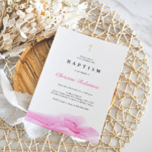 Elegante cruz de oro de tinta Rosa bautizado y cri